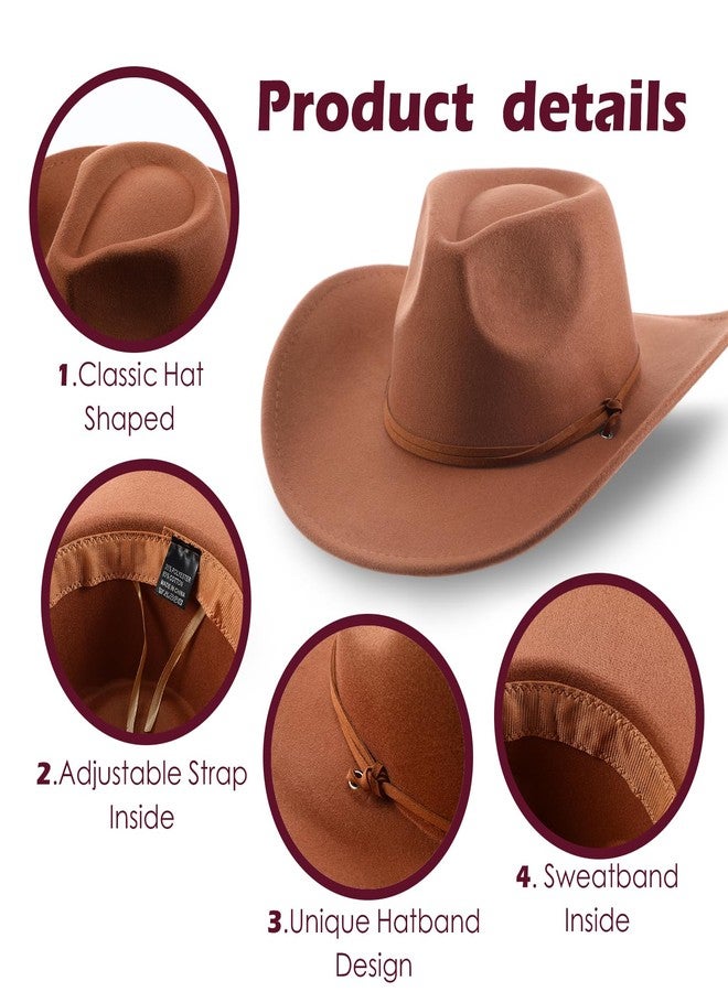 Velmitten Western Cowboy Hat for Men and Women, 4 Pack with Silk Hair Scarfs, Wide Brim Cowboy Hat, Unisex, Outdoor Activities Accessory, One Size, Black, Khaki, Coffee, Beige, Red, White - Image 3
